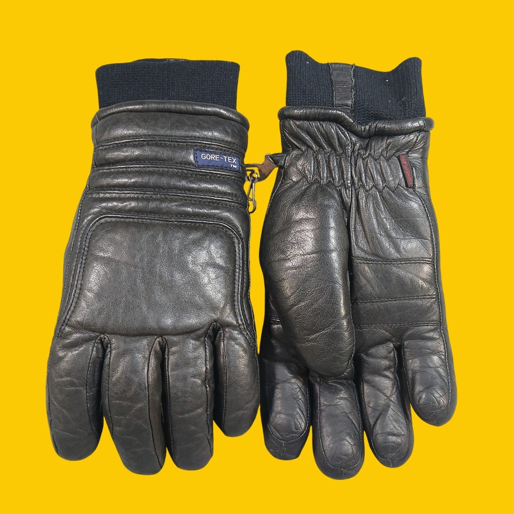 Kombi Gore-Tex Gloves Mens L Track Black Leather Thinsulate Winter Ski Vintage